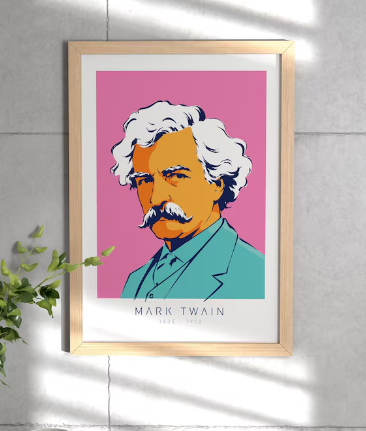 Bring a bold literary touch to your space with this colorful Mark Twain portrait poster.

Combining classic literature with a clean, modern Pop Art style, this physical wall print makes distinctive decor for home libraries, reading corners, classrooms, offices, studies, and creative spaces. It is also a thoughtful gift for book lovers, writers, literature teachers, and Mark Twain admirers.