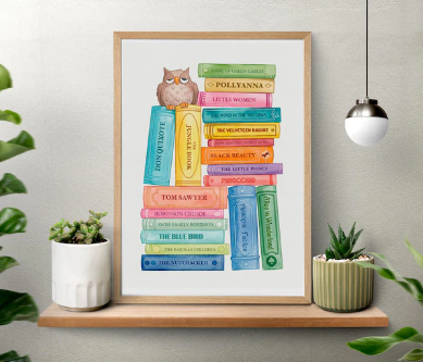 Bring a little storybook magic to your child’s room with this colorful bookshelf poster.

This playful wall art features a cheerful stack of classic-inspired storybooks, soft colors, and charming little details that make it perfect for a nursery, kids’ bedroom, playroom, classroom, homeschool space, or reading corner.

Designed to celebrate the joy of reading, this poster adds a warm and imaginative touch to any child-friendly space. It works beautifully above a bookshelf, next to a cozy reading nook, in a preschool classroom, or as a thoughtful gift for young readers, book-loving families, teachers, and homeschool parents.

With its bright yet gentle color palette, this print is easy to style with both modern and playful kids’ room decor. It is especially suitable for:

• Nursery decor
• Kids bedroom wall art
• Reading nook decoration
• Playroom wall decor
• Preschool or kindergarten classroom decor
• Homeschool room wall art
• Children’s library corner
• Gift for young