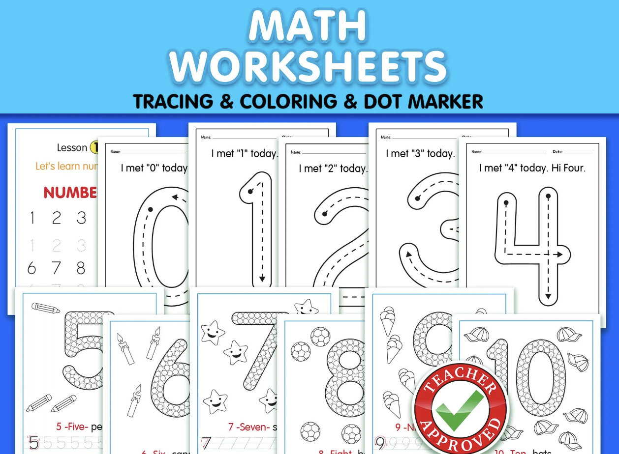 Preschool Math Worksheets, Back to School Printable Pre-K, Kindergarten Math Bundle, Counting, Tracing, Addition and Subtraction