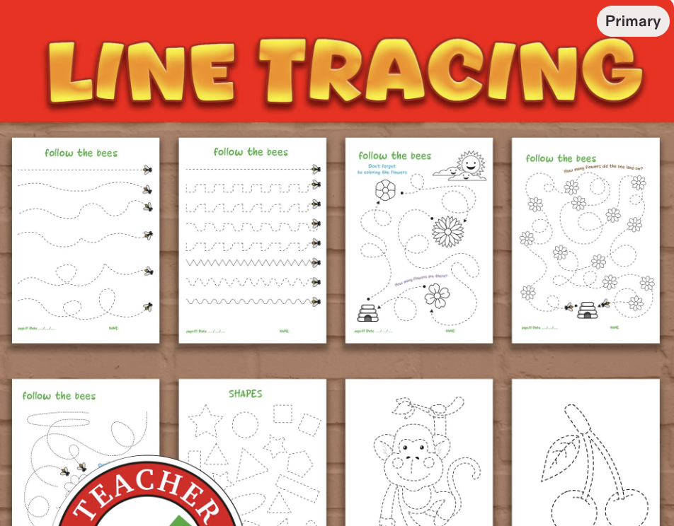 Line Tracing | Easy Coloring Worksheets : Preschool Fine Motor Skills Printable. Back to School (52 page PDF)