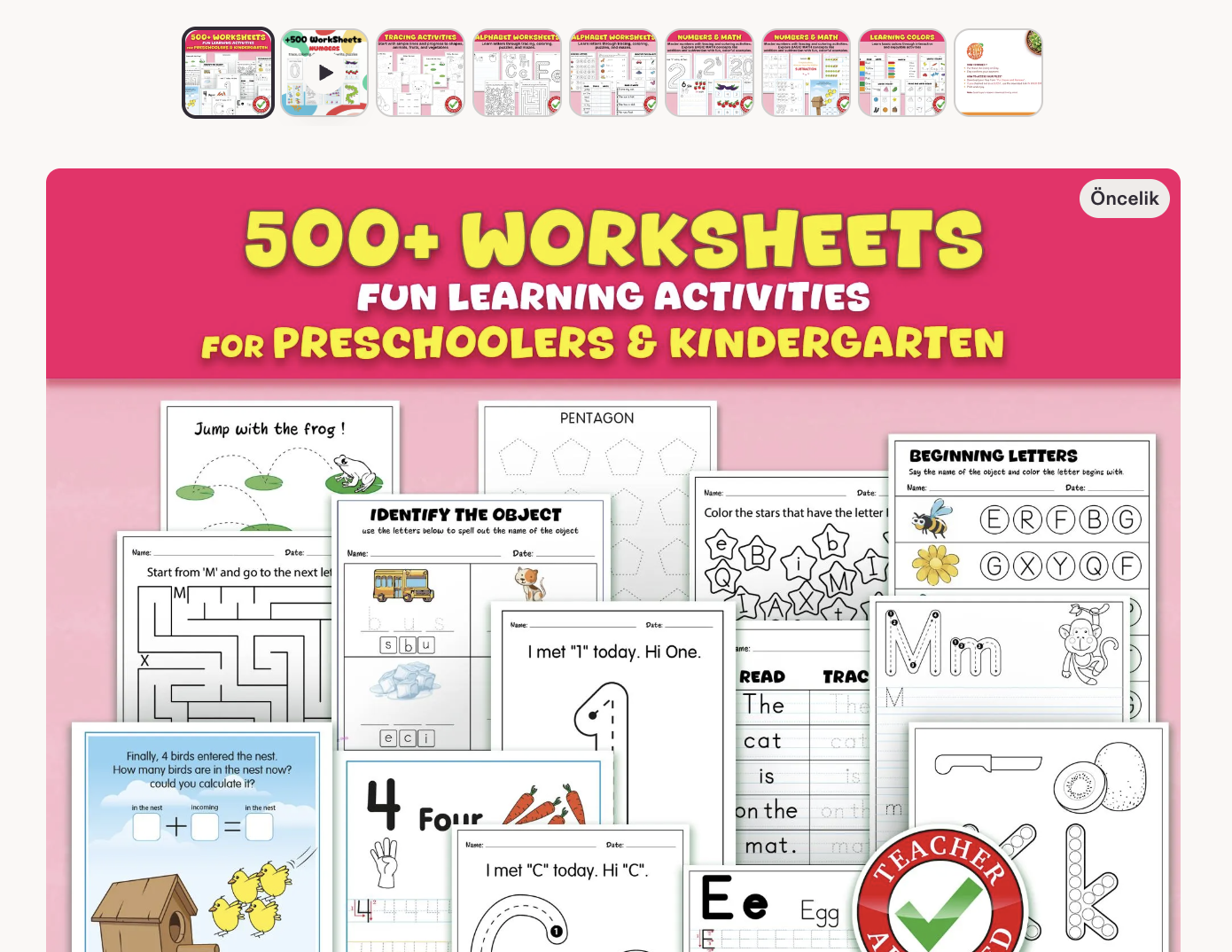 Make learning fun with this huge collection of 500+ printable preschool worksheets and activities!

Designed for preschool, Pre-K, and kindergarten learners, this comprehensive bundle helps children practice important early-learning skills through engaging, screen-free activities. It is a practical resource for parents, teachers, homeschool families, daycare centers, and classroom learning stations.

WHAT’S INCLUDED:

• 500+ printable activity pages
• Alphabet and letter practice
• Number and early math activities
• Tracing and pre-writing exercises
• Shapes and colors
• Matching and visual discrimination
• Fine motor skill activities
• Mazes, puzzles, and fun learning games
• Coloring and creative activity pages

PERFECT FOR:

• Preschool and Pre-K learning
• Kindergarten practice
• Homeschool activities
• Classroom centers
• Morning work
• Daycare and early learning programs
• Quiet-time and screen-free activities
• Extra practice at home
• Summer learning a