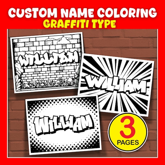 Personalized Name Graffiti Style Coloring Pages:  3 Custom Pages (Digital Art Download)